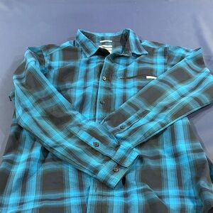 Columbia Men's Black and Blue Checkered Shirt